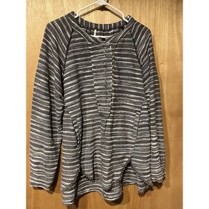 Free People Medium Woven Gray Blanket Top